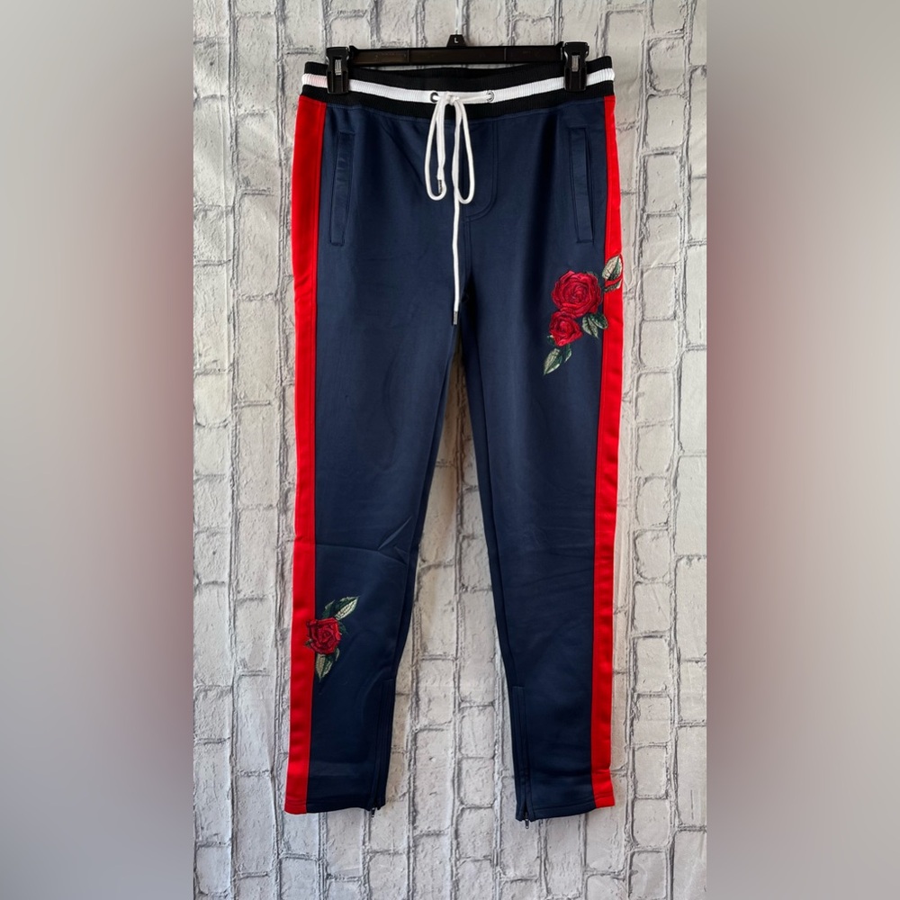 Screenshot Size:M Mens  Athletic Pens Elastic Waist Ankle Zip Embroidered Black